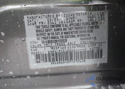 2021 Nissan Sentra Sr Xtronic Cvt from USA, damaged, VIN 3N1AB8DV2MY292638